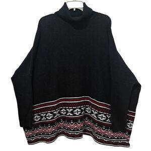 Joseph A Tribal Jacquard Western Lagenlook Aztec Knitwear Poncho Large Black